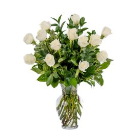 White Roses Sturdy 12 Long Stem White Roses Arranged Beautifully
